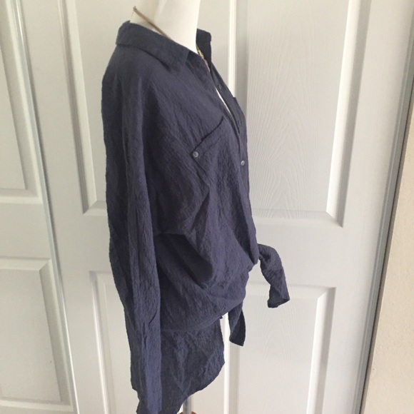 Free People Blue Button-down Hi-lo Shirt XS - Picture 3 of 7